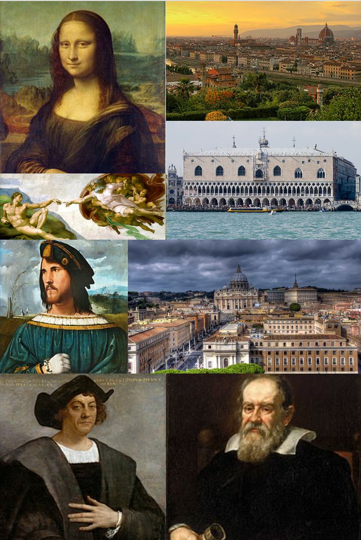 A collage of images related to the Italian Renaissance