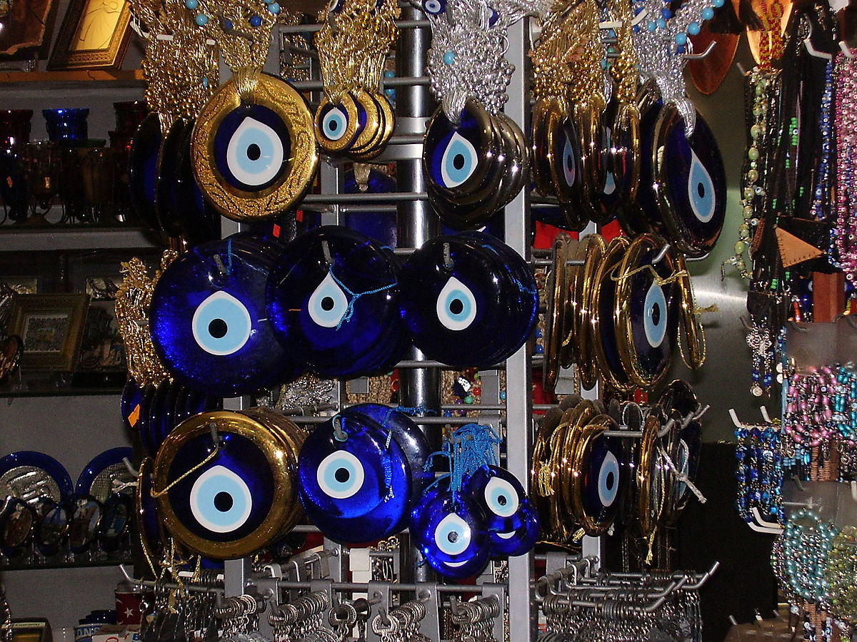 Blue eyes, sold as protection against the evil eye.