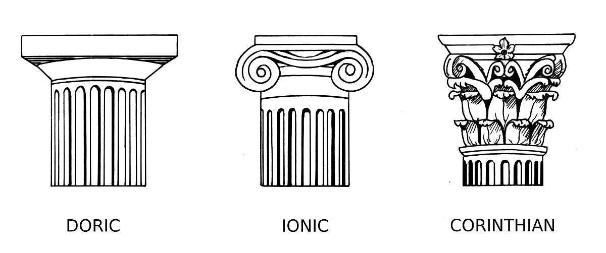 Line art drawing of Greek orders of building design.