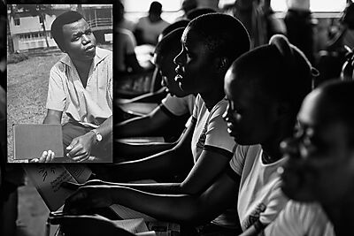Oginigba Community Secondary School,  Port Harcourt, Nigeria; Chinua Achebe, 1966 (Inset) 