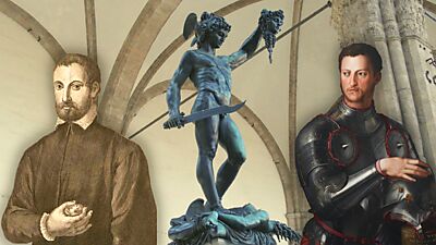 Perseus with the Head of Medusa sculpture, Benvenuto Cellini (foreground), Cosimo I de' Medici, Grand Duke of Tuscany (foreground)