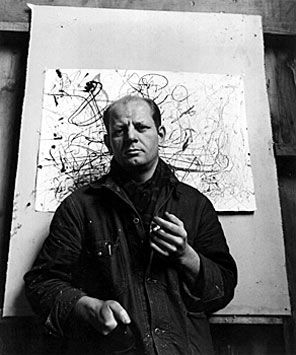 Portrait of Abstract Expressionist painter Jackson Pollock in his Long Island studio January 3, 1949 in East Hampton, New York. 