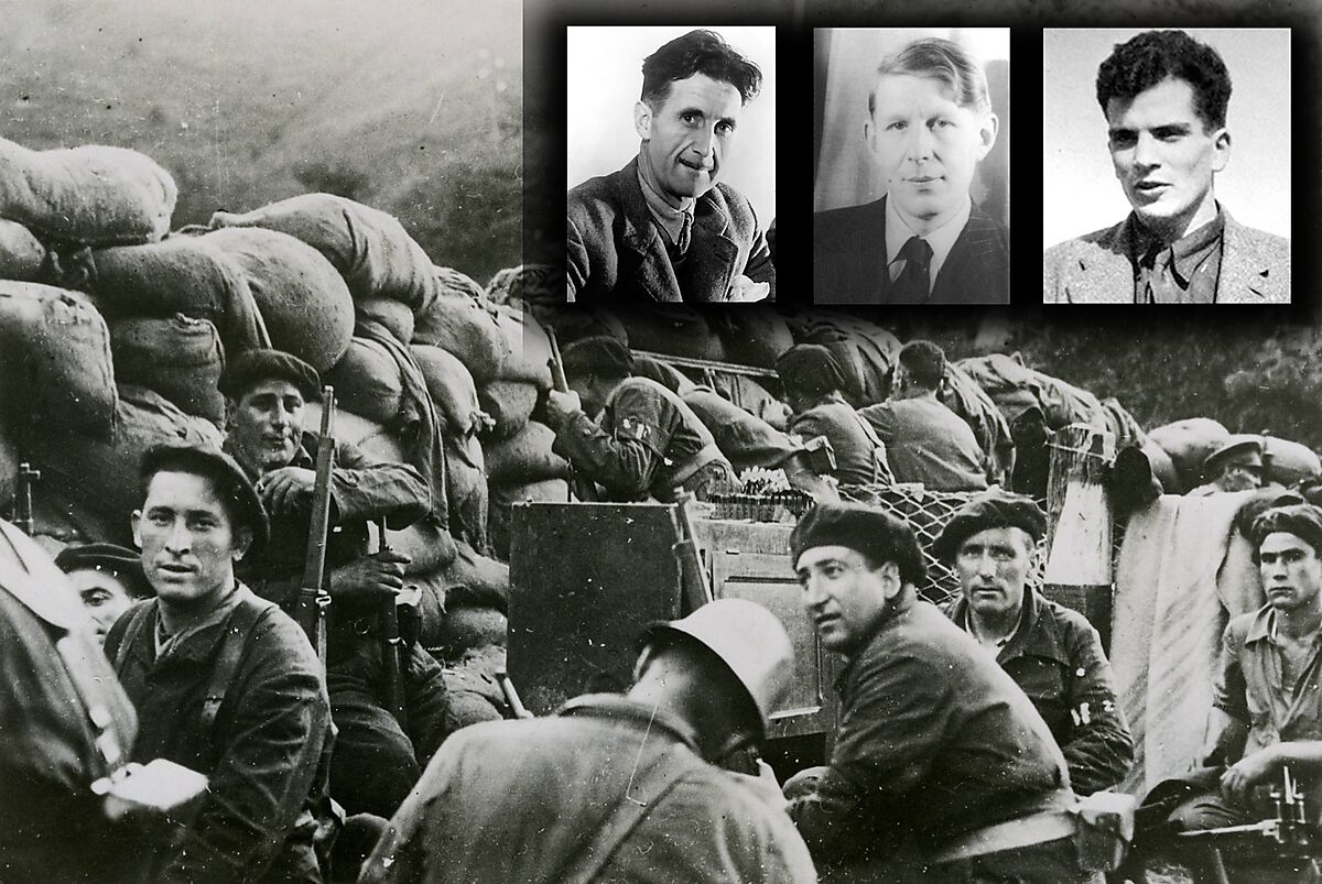 Republican forces during the Battle of Irún 1936; George Orwell, WH Auden, and John Cornford (Inset)
