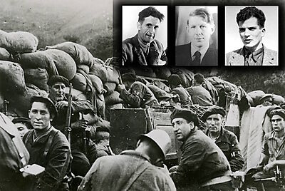 Republican forces during the Battle of Irún 1936; George Orwell, WH Auden, and John Cornford (Inset)