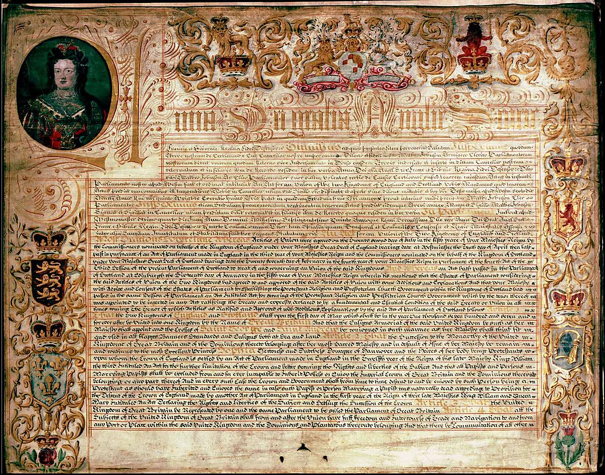 Scottish Exemplification (official copy) of the Treaty of Union of 1707