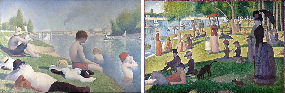Seurat's Grande Jatte and Bathers as a social contrast