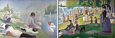 Seurat's Grande Jatte and Bathers as a social contrast
