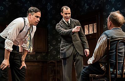 Stephen Mangan, Tom Vaughan-Lawlor and Toby Jones in The Birthday Party