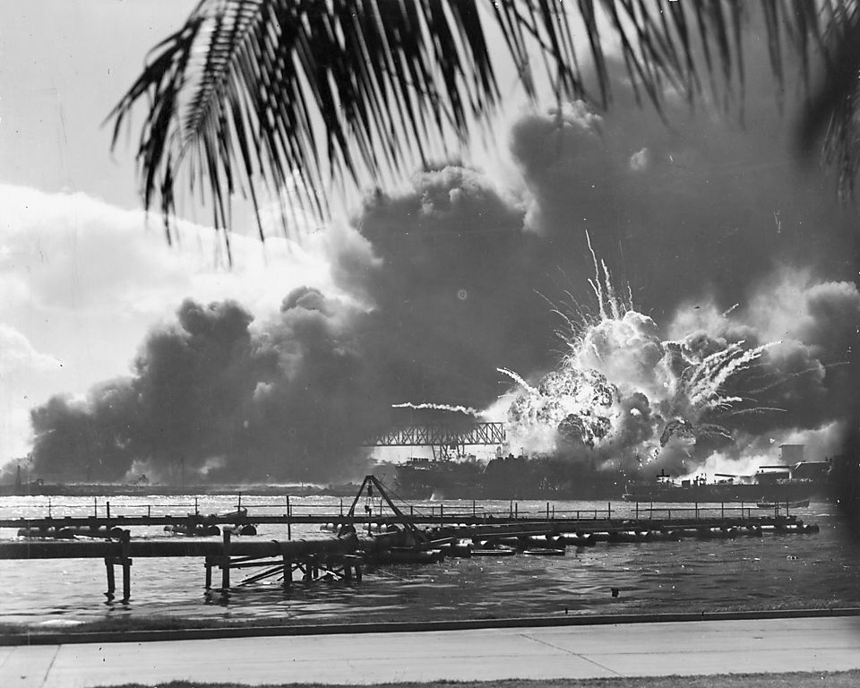 USS SHAW exploding Pearl Harbor