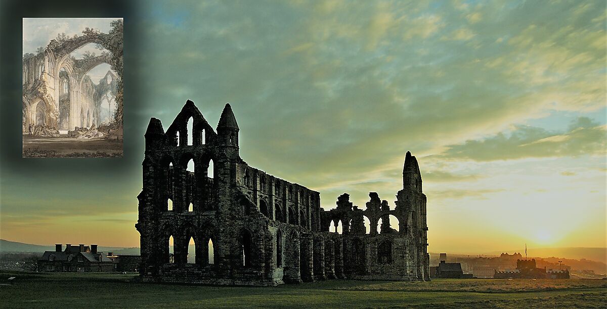 Whitby Abbey & JM Turner’s Tintern Abbey (1794) (inset)